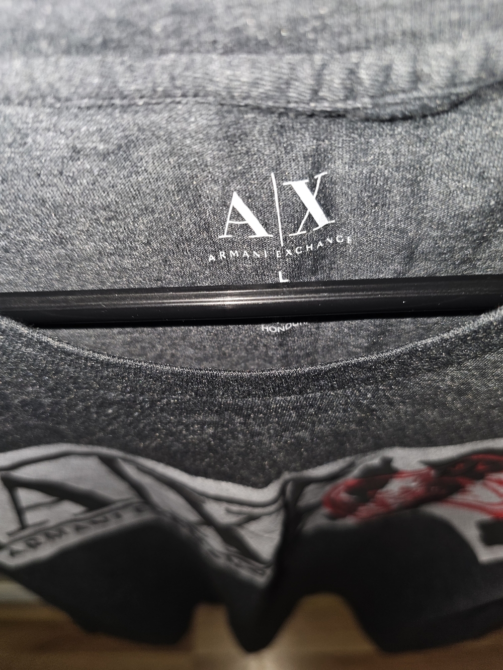 ARMANI EXCHANGE AX  Gray Graphic Tee with Red Accent - Picture 3 of 3